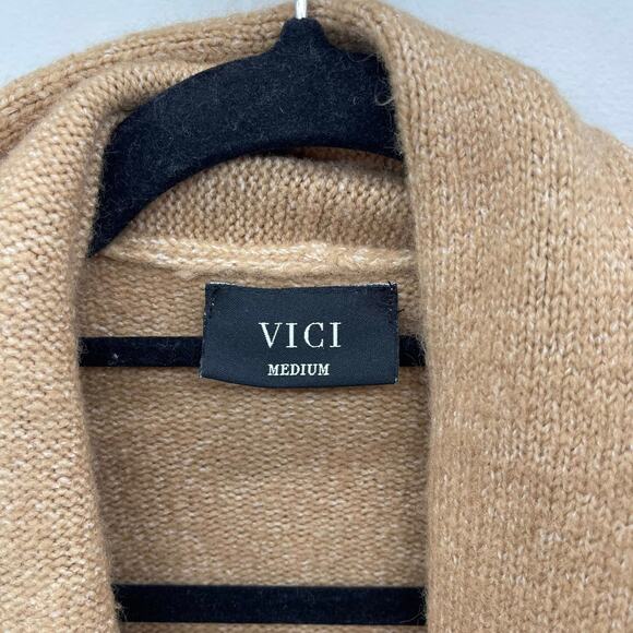 VICI Colorblock Cardigan Sweater Womens Medium Oversized Tan Cream Gray Open - Picture 4 of 5